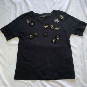 Weekend MaxMara black TShirt with flower appliqué